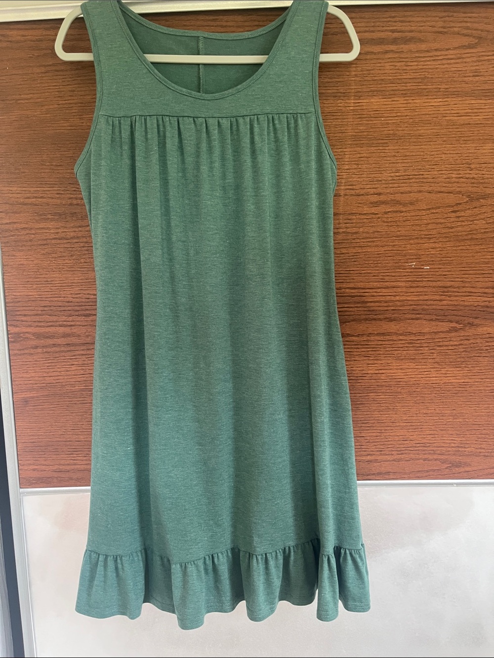 Sleeveless Green Ruffle Hem Tank Dress